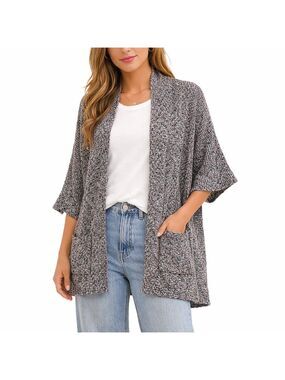 COLDWATER CREEK Linen Blend Multi Colour Open Front Cardigan Patch Pockets Sz 1X